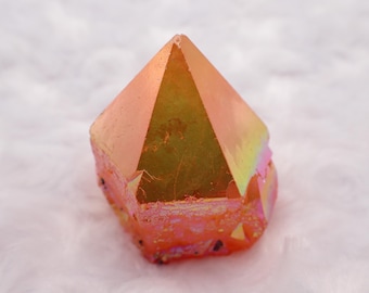 Orange Rainbow Aura Quartz Crystal Tower - Trendy Home Decor Quartz Crystal Point - Metaphysical Energy Crystals for Healing #TOWER#1319