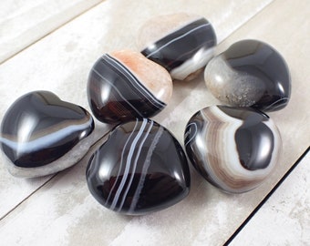 Black Onyx Crystal Heart Carving - Small Smooth Polished Pocket Crystal - 1.25 Inch Black White Brown Orange - Small Heart Onyx #HEART#1057