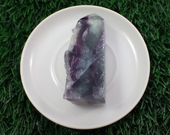 1 Piece Natural Rough Fluorite Crystal Tower - Purple Green Clear - Rainbow Flash Crystal - 67x27x22mm Fluorite Crystal Tower #TOWER#1190