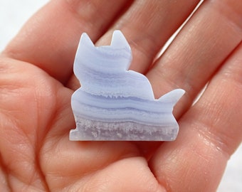 Adorable Natural Blue Lace Agate Cat Crystal - Standing Cat Banded Blue Lace Agate - Smooth Carving Cat Crystal - 1 Inch Kitten #ANMLS#1147