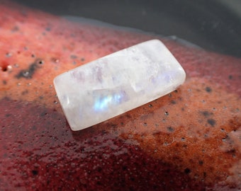 1 Piece Natural Rainbow Moonstone - Small Smooth Rectangle Cabochon - Flashy Blue Rainbow Moonstone Cab - Dainty White Cabochon #CBCHN#1025