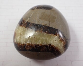1 Piece Natural Septarian Palm Stone - Smooth Gallet Stone - Medium Yellow Gray Brown Palmstone Crystal - Smooth Septarian Palm #PALMS#1067