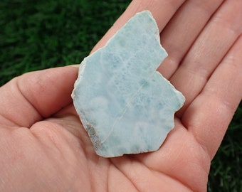 Amazing Aqua Blue Natural Larimar Crystal Slab - Blue White Small Thick Unpolished Crystal - 2 Inches Aqua Larimar Crystal Slab #SLABS#1047