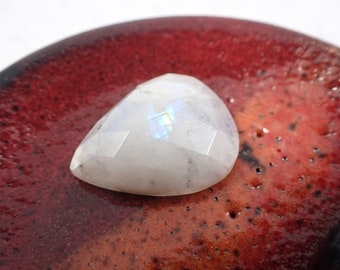 1 Piece Natural Rainbow Moonstone - Small Faceted Teardrop Cabochon - Flashy Blue White Rainbow Moonstone Cab - Faceted Teardrop #CBCHN#1000