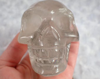 Large Garden Quartz Crystal Skull - Smooth Polished Carving Skull - Human Skull Replica - 3 Inch Smooth Shiny Quartz Skull #SKULL#1003