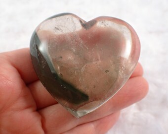 Chunky Clear Garden Quartz Crystal Heart Carving - Thick Clear Green - 2.25 Inch Polished Heart - Natural Garden Quartz Crystal #HEART#1008