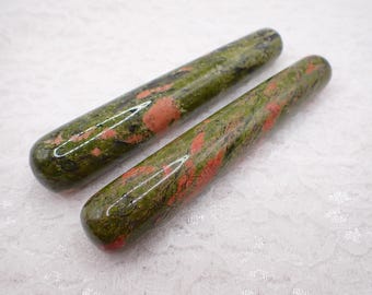 1 Piece Natural Unakite Crystal Wand - Green Pink Smooth Polished - Round Ends Great Condition - 4.25 Inch Crystal Massage Wand #WANDS#1073