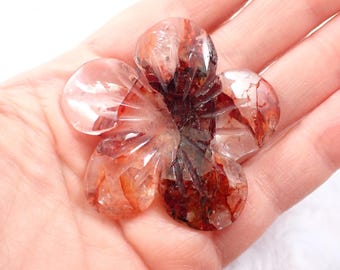 Fabulous Fire Quartz Flower Crystal Carving - Red Orange Fire Quartz Flower - 2 Inch Textured Fire Quartz - Carved Flower Crystal FLWRS#1010