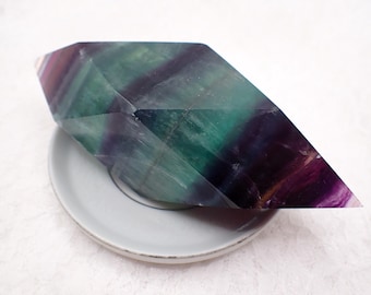 1 Piece Natural Faceted Fluorite Crystal - Purple Green  Crystal - 135x42x42mm Smooth Fluorite Crystal #FLAME#1003