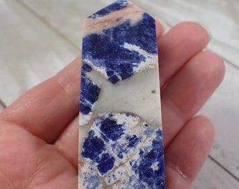 1 Piece Natural Blue Sodalite Crystal Tower - Rectangle Smooth Polished - Blue White 2.5 Inch Crystal Tower - Blue Sodalite Tower TOWER#1250