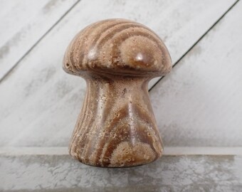Large Chocolate Calcite Crystal Mushroom Carving - Brown Beige Smooth Standing Crystal - Natural Crystal - 1.75 Inch Mushroom #MUSHY#1025