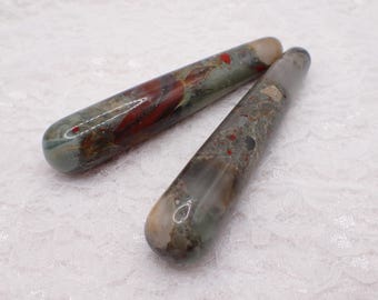 1 Piece Natural Bloodstone Crystal Massage Wand - Gray Red Beige Opaque Smooth - 4.25 Inch Rounded Ends Bloodstone Massage Wand #WANDS#1081
