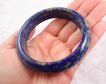 63.3mm Natural Blue Lapis Lazuli Crystal Bangle Bracelet - Thick Smooth Flat Inside - Polished Bangle Crystal Bracelet Blue #JEWEL#1439