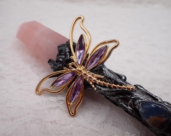 Butterfly Rose Quartz Crystal Magic Fairy Wand - Rose Quartz Tower - Agate details - Faceted Sharp Point - 10 Inch Fairy Wand #ACSRY#1034