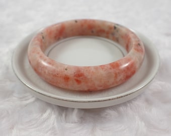 60.3mm Copper Flashy Sunstone Crystal Bangle Bracelet - Smooth Crystal Bangle Bracelet - Peach Copper White Opaque Sunstone #JEWEL#1255