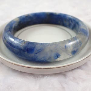 62.7mm Blue Kyanite Crystal Bangle Bracelet - Thick Smooth Polished Bracelet - Flat Inside - Blue Clear Crystal Bangle Bracelet #JEWEL#1329