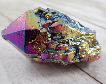 Dark Rainbow Titanium Aura Quartz Crystal - Textured Coated Point - 2.5 Inch Titanium Aura Quartz - Dark Aura Rainbow Point #RAWSM#1071