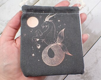 1 Piece Astrology Linen Fabric Crystal Pouch - Black White Yellow - Zodiac Crystal Bag - 4.25x3.5 Inch Mermaid Horse Crystal Bag #POUCH#1039