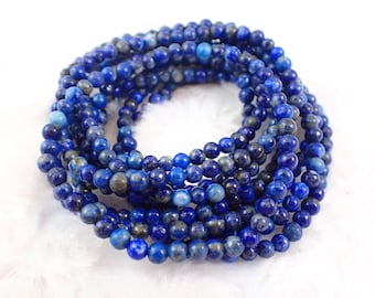 Pretty Blue Lapis Lazuli Crystal Bracelet - 4mm Tiny Smooth Round Beads - Blue Gray Opaque Crystals - Lapis Lazuli Bead Bracelet #BRCLT#1155