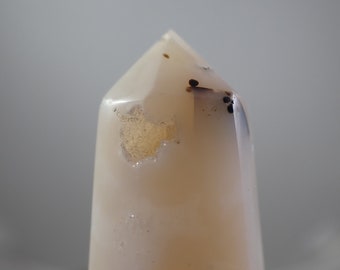 1 Piece Natural White Druzy Agate Crystal Tower - Opaque Faceted Druzy Pockets - Medium Sized White Druzy Agate Crystal Point #TOWER#1143