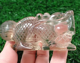 Large Natural Smoky Quartz Crystal Dragon - Clear Gray Textured Chinese Dragon - 3.75 Inch Dragon Carving - Gray Smoky Quartz #ANMLS#1030