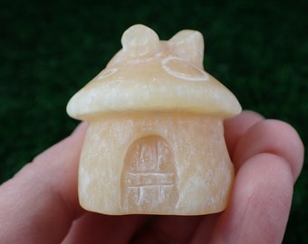 Awesome Mini Fairy House Orange Calcite Crystal Carving - Small Orange White - 1.5 Inch Mushroom House - Orange Calcite Crystal #CRVNG#1943