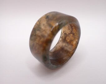 US Size 13 Beautiful Green Moss Agate Bangle Crystal Ring - Light Green Brown Smooth - Bangle Ring Green Moss Agate Crystal #RINGS#1114