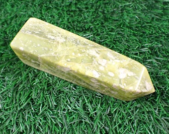 Lovely Natural Lime Green Serpentine Crystal Tower - Square Rounded Edge Tower - 4.75 Inch Green White - Square Crystal Tower #TOWER#1286