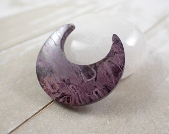 Purple Black Palm Root Crystal Moon Cabochon - Smooth Polished Thin Cab - Black Purple Crystal Moon Cab - 1.25 Inch Moon Cab #CBCHN#1090