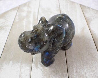 Flashy Blue Natural Elephant Crystal - Blue Gray Green Elephant Figurine - 3.5 Inch Standing Labradorite Elephant Crystal Decor #ANMLS#1188