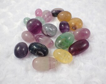 One Natural Fluorite Crystal Tumble - Rounded Smooth Oval Tumbled Crystals - 1-1.5 Inch Purple Yellow Green Crystal Tumbles #TUMBL#1054