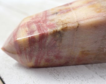 Large Peach Calcite Square Crystal Tower - Smooth Polished Nice Shape - 5.25 Inch Yellow Pink Brown Tower - Natural Peach Calcite TOWER#1253