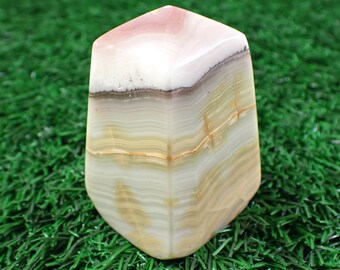 1 Piece Natural Pink Banded Onyx Crystal Tower - Purple Pink Green Gold Stripes - Smooth Short Thick Square Tower - 63x40x38mm #TOWER#1177