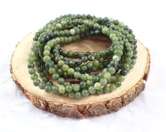 One Dark Green Jade Crystal Bracelet - 4mm Smooth Round Beads - Natural Dark Green Jade Crystal Bead Bracelet - Stacking Beads #BRCLT#1163