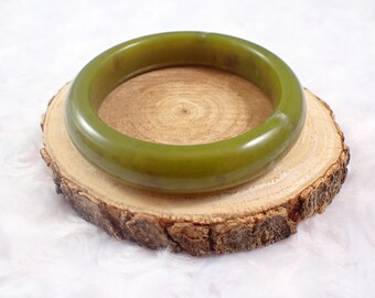 60.8mm Green Milk Jade Crystal Bangle Bracelet - Smooth Polished Bangle - Natural Olive Green Crystal Bracelet - No Chips Nice #JEWEL#1427