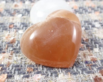 Beautiful Natural Honey Calcite Crystal Heart - 2 Inch Honey Calcite Heart - Smooth Polished Crystal - Gold Brown White Black #HEART#1027