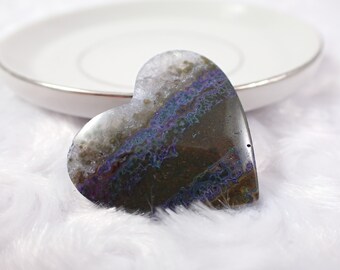 Pretty Purple Blue Ocean Jasper Crystal Heart Cabochon - Smooth 1.25 Inch Heart Crystal -  Blue Purple Gray White Small Cab #CBCHN#1109