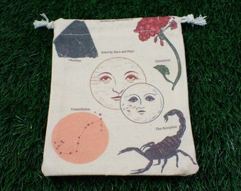 1 Piece Scorpio Moon Linen Fabric Crystal Pouch - White Blue Red Green - Scorpio Zodiac Tarot Card Bag - 6.5x5.25 Inches Scorpio #POUCH#1037