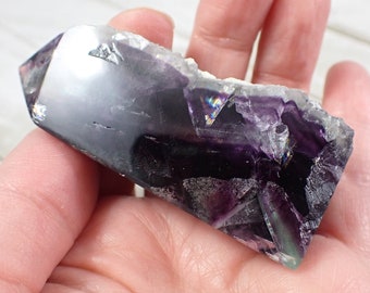 1 Piece Natural Rough Fluorite Crystal Tower - Purple Green Rainbow Flash Crystal - 72x30x25mm Rough Edge Fluorite Crystal Tower #TOWER#1184