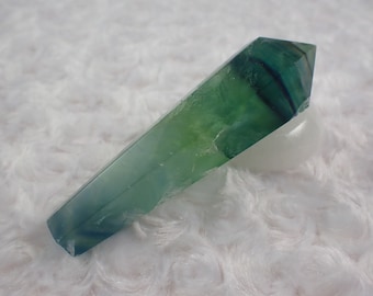 Beautiful Natural Green Fluorite Crystal Wand - Banded Green Purple Fluorite Wand - Faceted Sharp Point - 4.25 Inch Large Wand #WANDS#1061