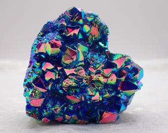Pretty Blue Rainbow Aura Quartz Heart Crystal - Heart Shaped Cluster - Chunky Textured Heart Crystal - 2 Inch Blue Crystal #HEART#1102