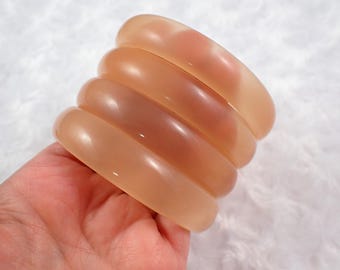 61.4mm Beautiful Thin Nude Cats Eye Crystal Bangle Bracelet - Smooth Finish Flat Inside Bangle Bracelet - Peach Cat Eye Crystal #JEWEL#1557