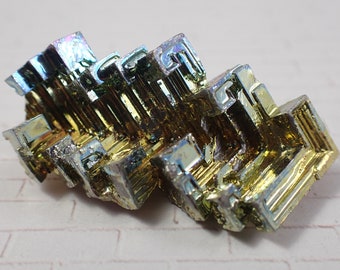 1 Piece Bismuth Rainbow Crystal Specimen - Green Blue Metal Crystal Specimen Bismuth - Long Rainbow Tiered Abstract Crystal #RAWSM#1034