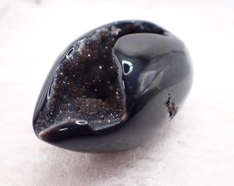 Awesome Natural Sardonyx Crystal Egg - Sparkly Black Sugar Texture Druzy - Polished Egg 3 Inches - Black White Gray Crystal #EGGS#1043