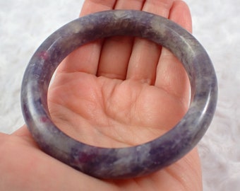 61.3mm Gorgeous Natural Unicorn Stone Crystal Bangle Bracelet - Smooth Finish Flat Inside - Purple Lepidolite Tourmaline Bangle #JEWEL#1275