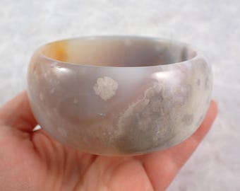 68.7mm Amazing Chunky Flower Agate Cuff Bangle Bracelet - Smooth Polished Bangle - Flower Agate Crystal Bracelet - Pink No Chips #JEWEL#1395