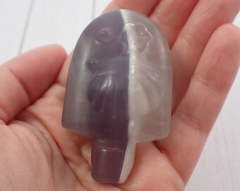 1 Piece Natural Fluorite Crystal Carving - Ice Cream Popsicle Purple White Banding - Shells Flowers Ice Cream Fluorite Carving #CRVNG#1454