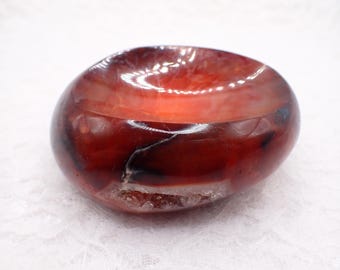 Beautiful Druzy Carnelian Agate Crystal Bowl - Thick Heavy Natural Crystal - Red White Orange - Carnelian Heavy Bowl 3.25 Inches #BOWLS#1129