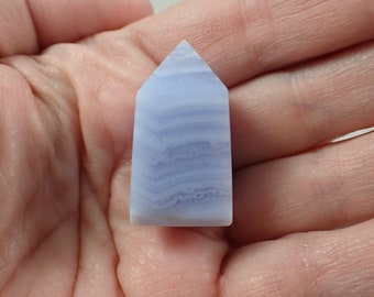 Small Natural Blue Lace Agate Mini Crystal Tower - Blue Banded Mini Point - 1.25 Inch Square Tower - Blue Lace Agate Square Point TOWER#1267