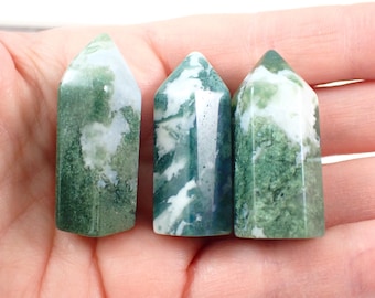 Small Natural Moss Agate Mini Crystal Tower - Green White Faceted Mini Point - 1.5 Inch Straight Standing Tower - Moss Agate #POINT#1052